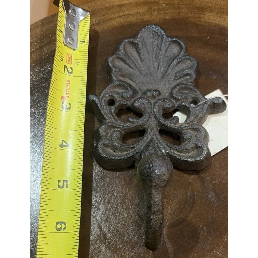 2 New Vintage CastIron Wall Hook Ornate Rustic Farmhouse Decor Dark Brown/Black
